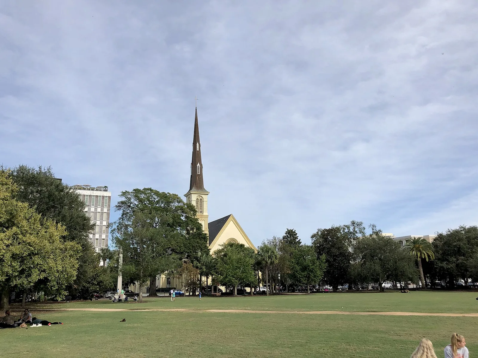 The lawn of Marion Square in downtown Charleston, where the Charleston Farmers Market sets up on Saturday mornings.