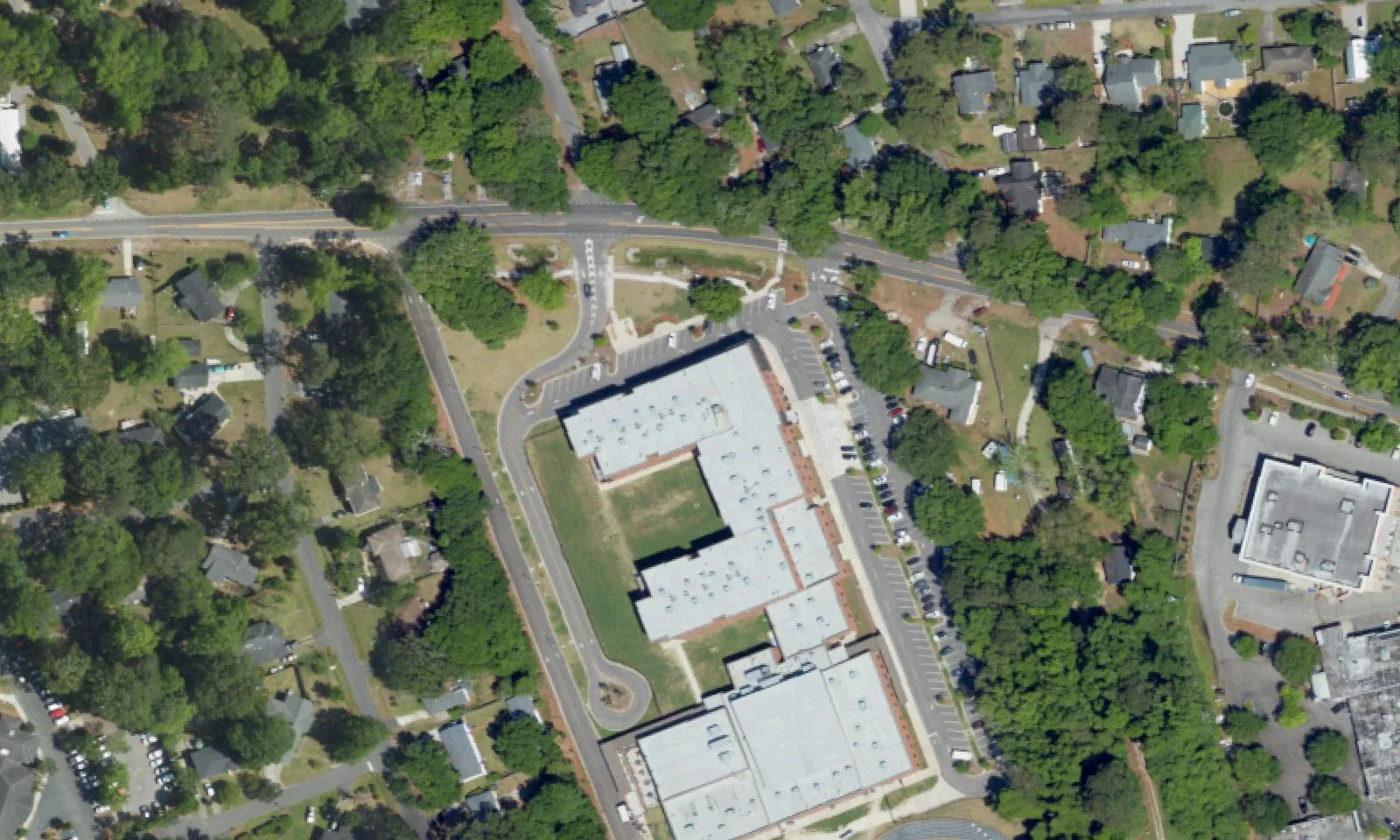 Camp Road Middle School's campus on Camp Road on James Island, seen from the air