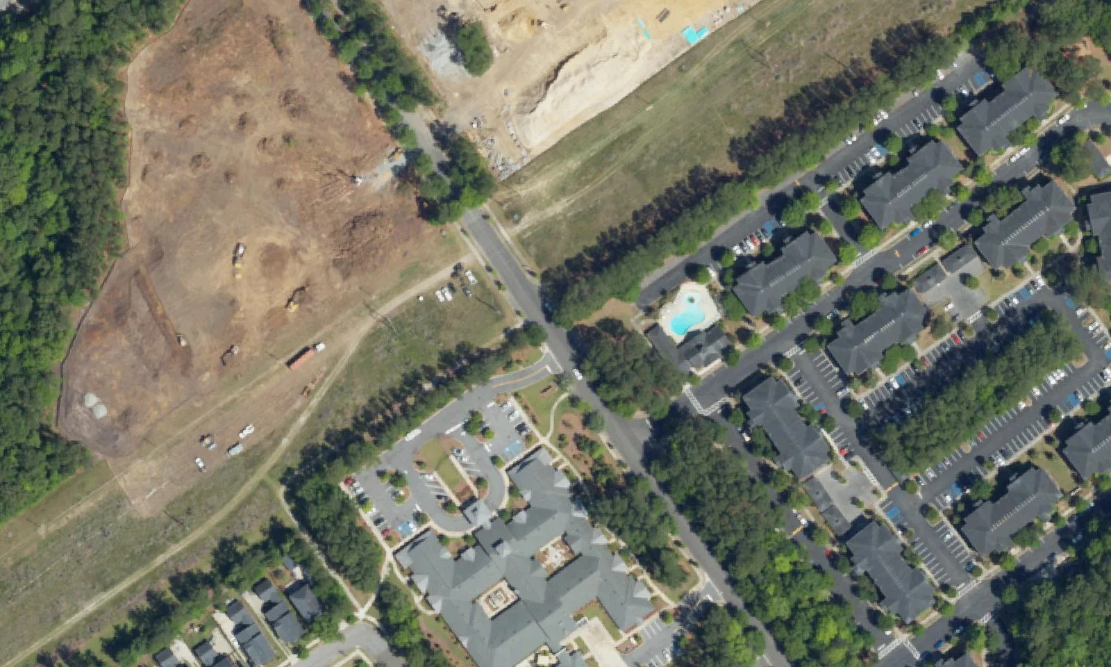 The Bluewater Way site in West Ashley where Carolina Voyager now has its campus, seen from the air while the land was being cleared