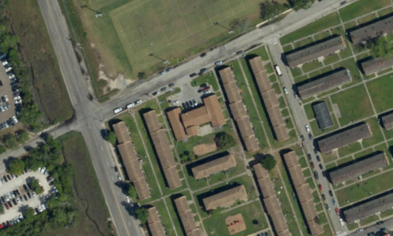 Line Street and the blocks around Charleston Development Academy's address at 233 Line St. on the Charleston peninsula, seen from the air