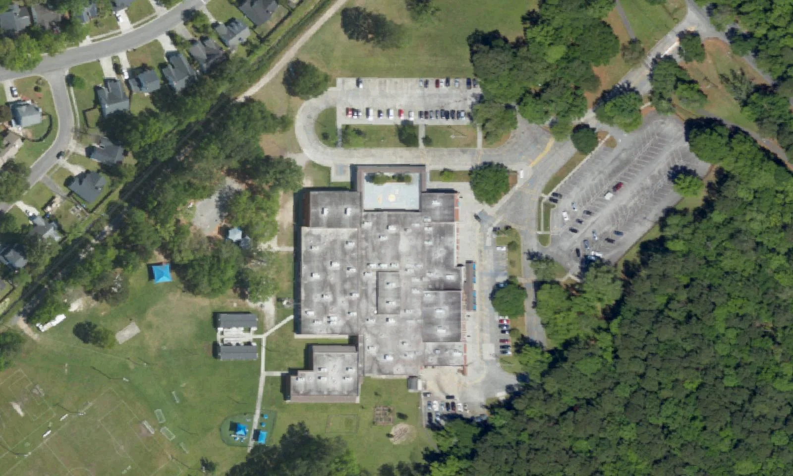 Drayton Hall Elementary School's campus on Ashley River Road in West Ashley, seen from the air