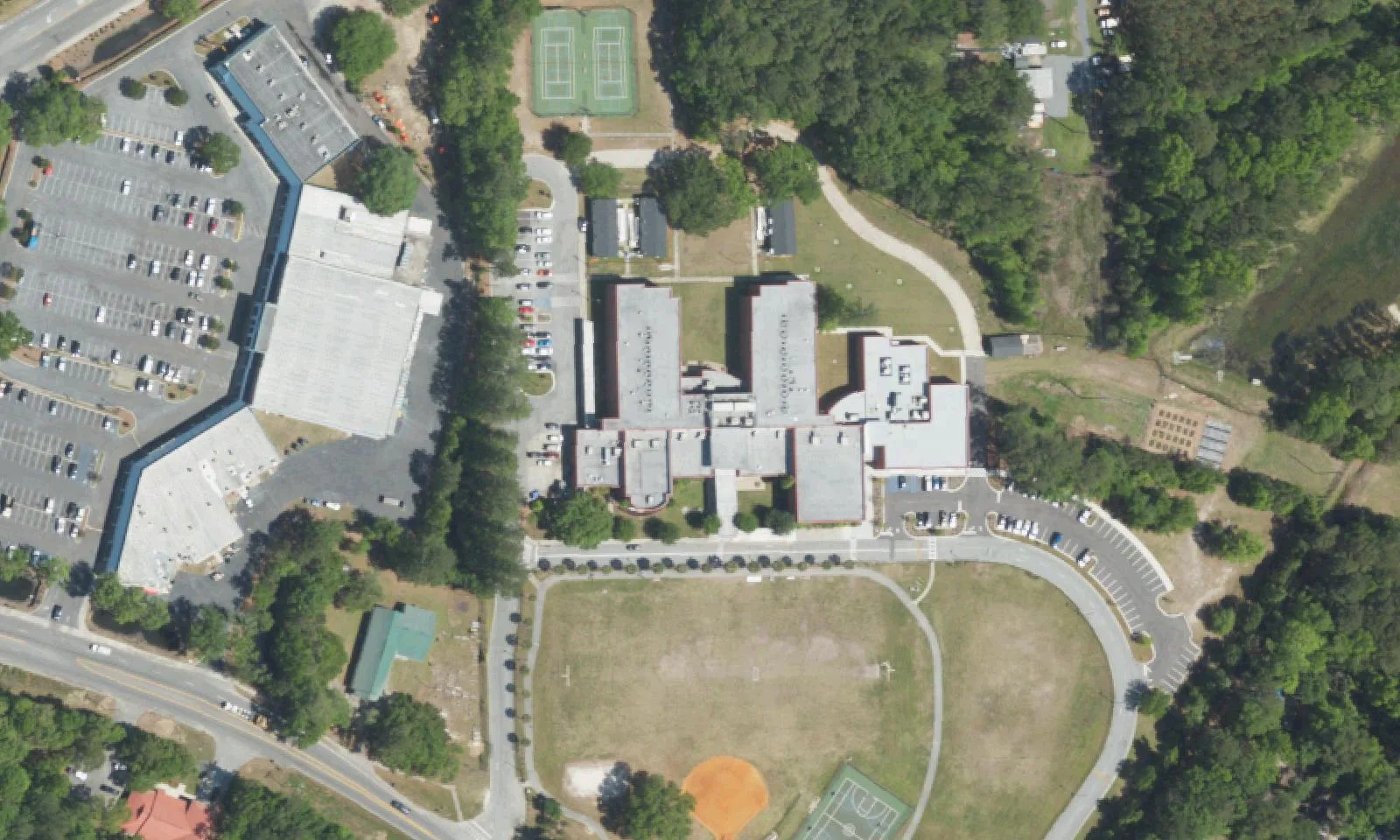 Haut Gap Middle School's campus on Bohicket Road on Johns Island, seen from the air