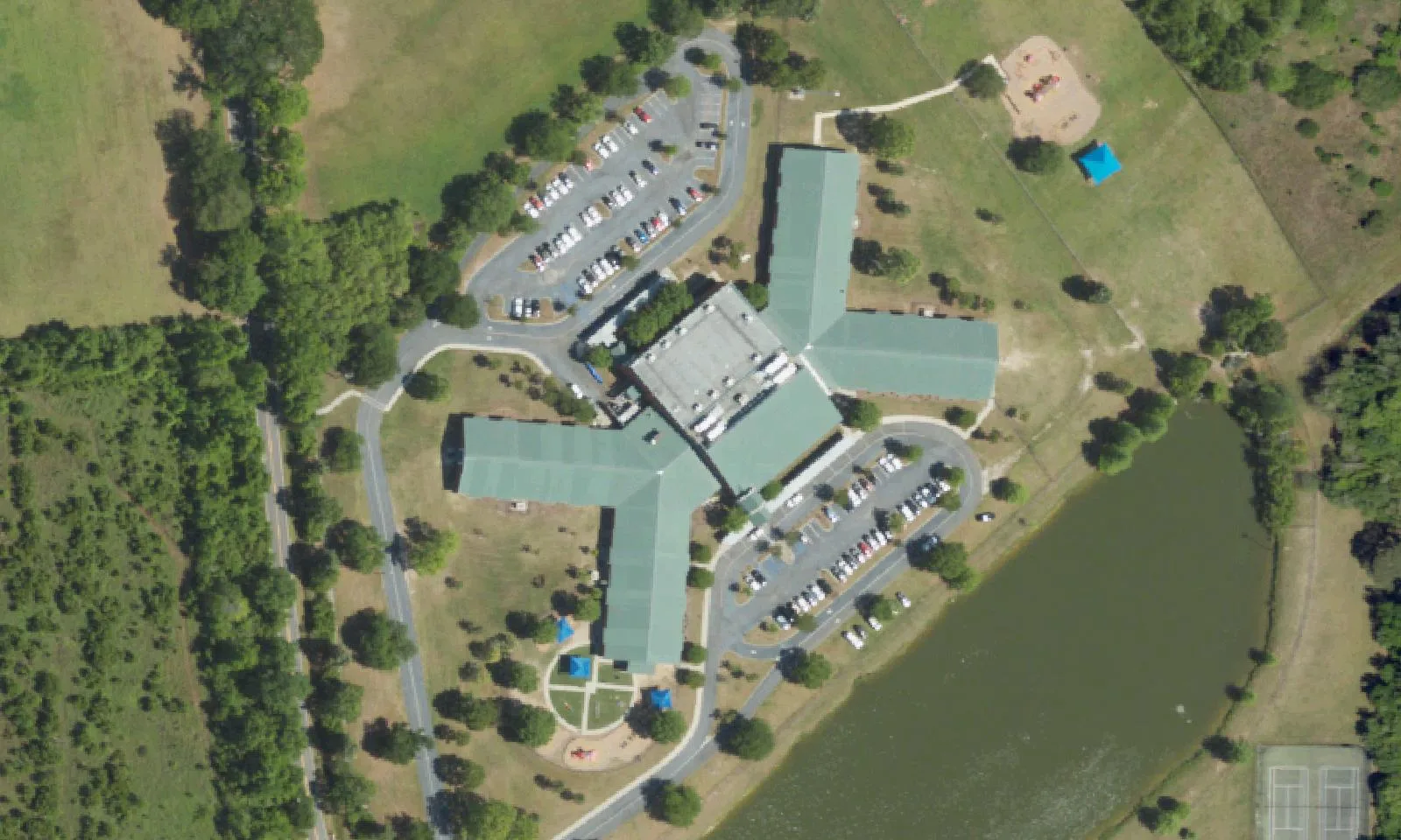 James Island Elementary School's campus on South Grimball Road on James Island, seen from the air