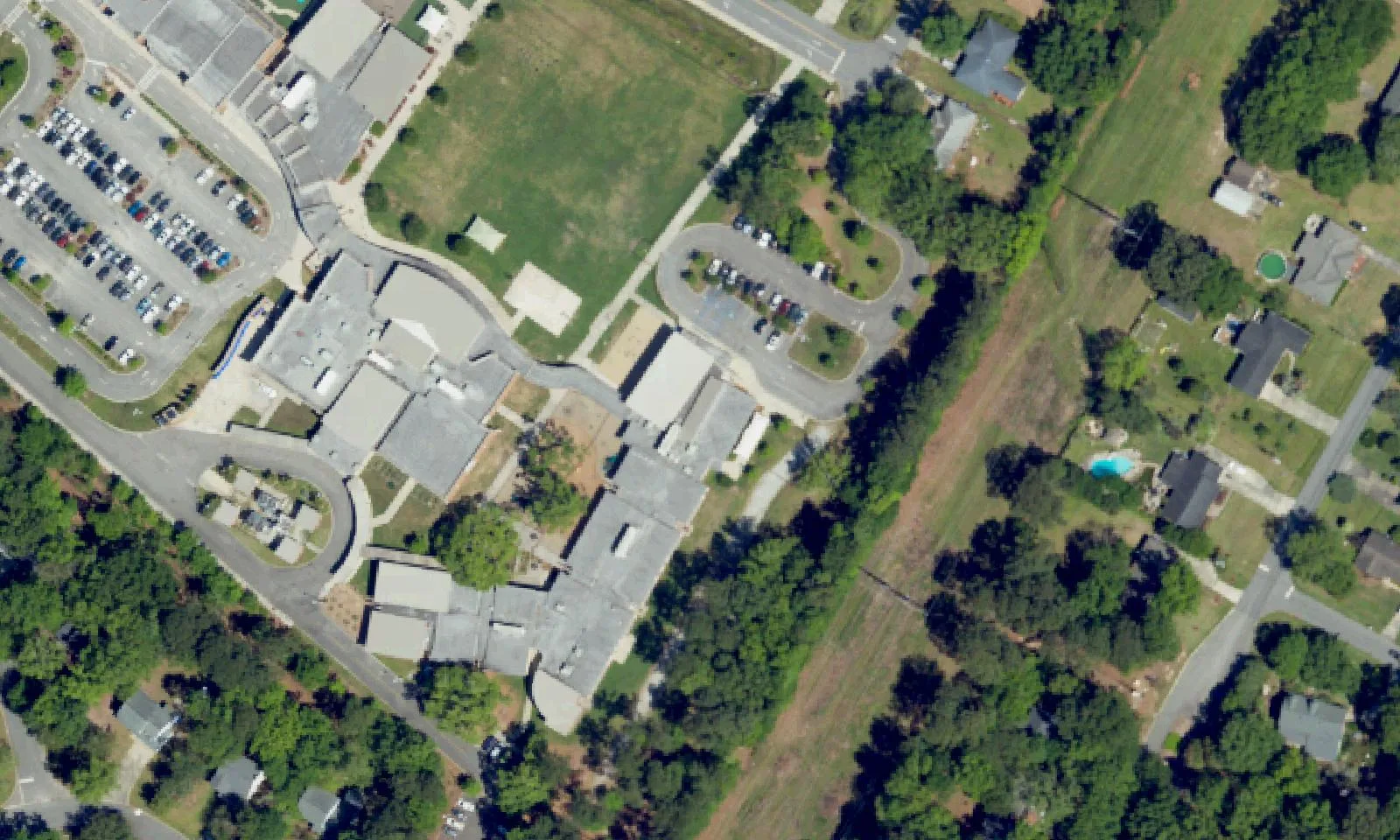 Montessori Community School's campus on Wood Avenue in West Ashley, seen from the air
