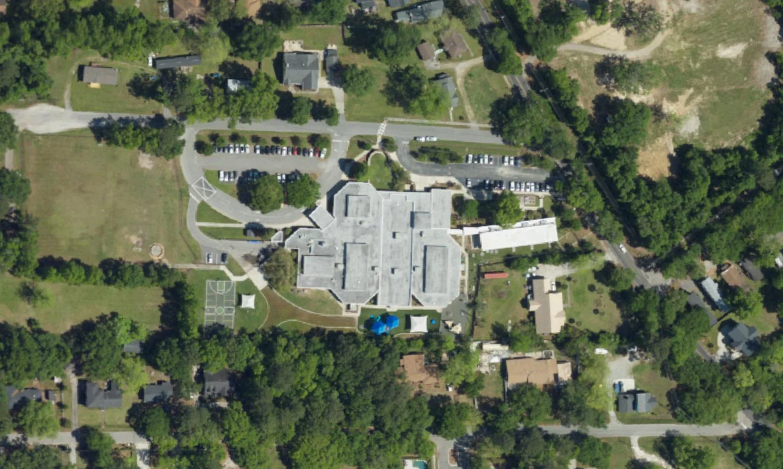 Murray-LaSaine Montessori School's campus on Riverland Drive on James Island, seen from the air
