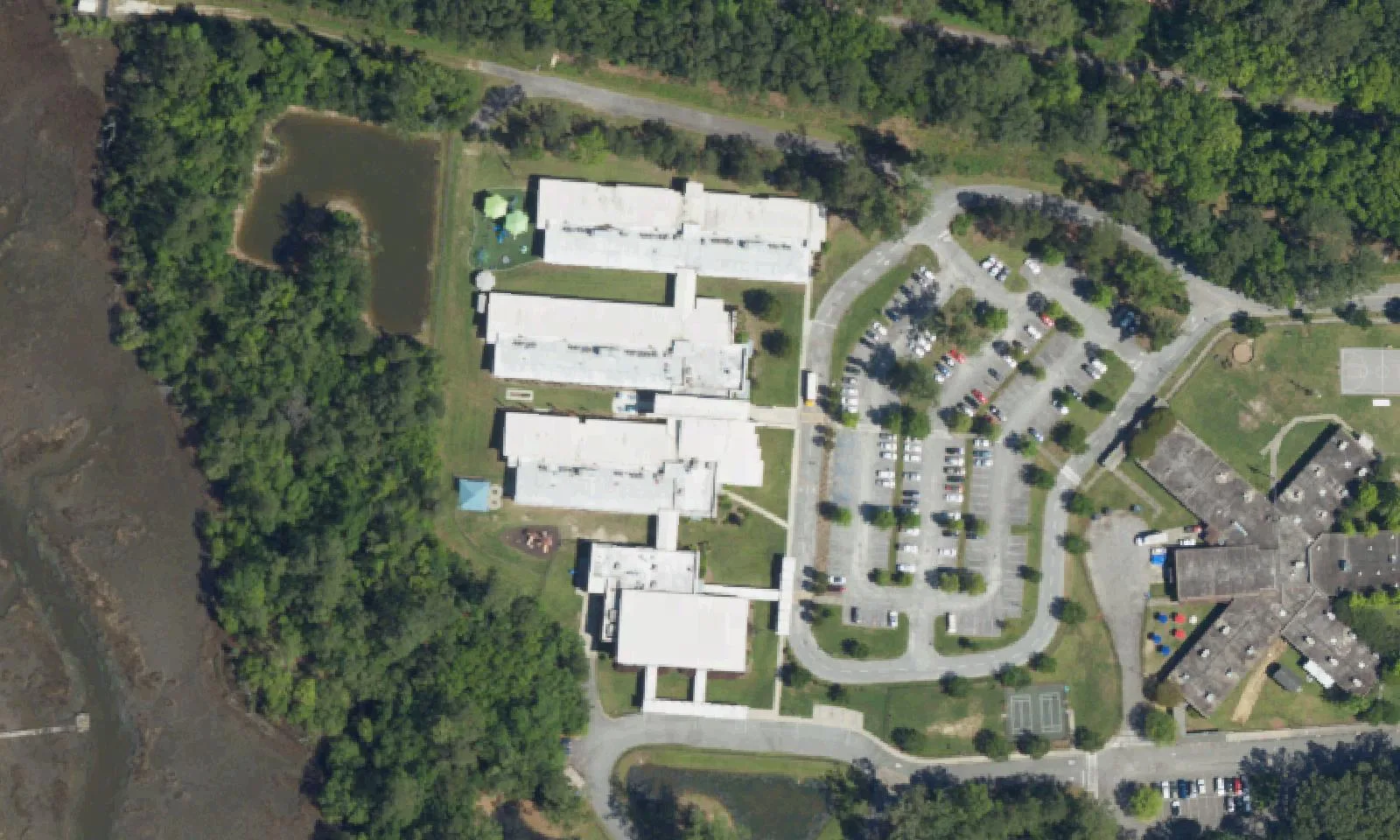 Oakland Elementary School's campus on Arlington Drive in West Ashley, seen from the air