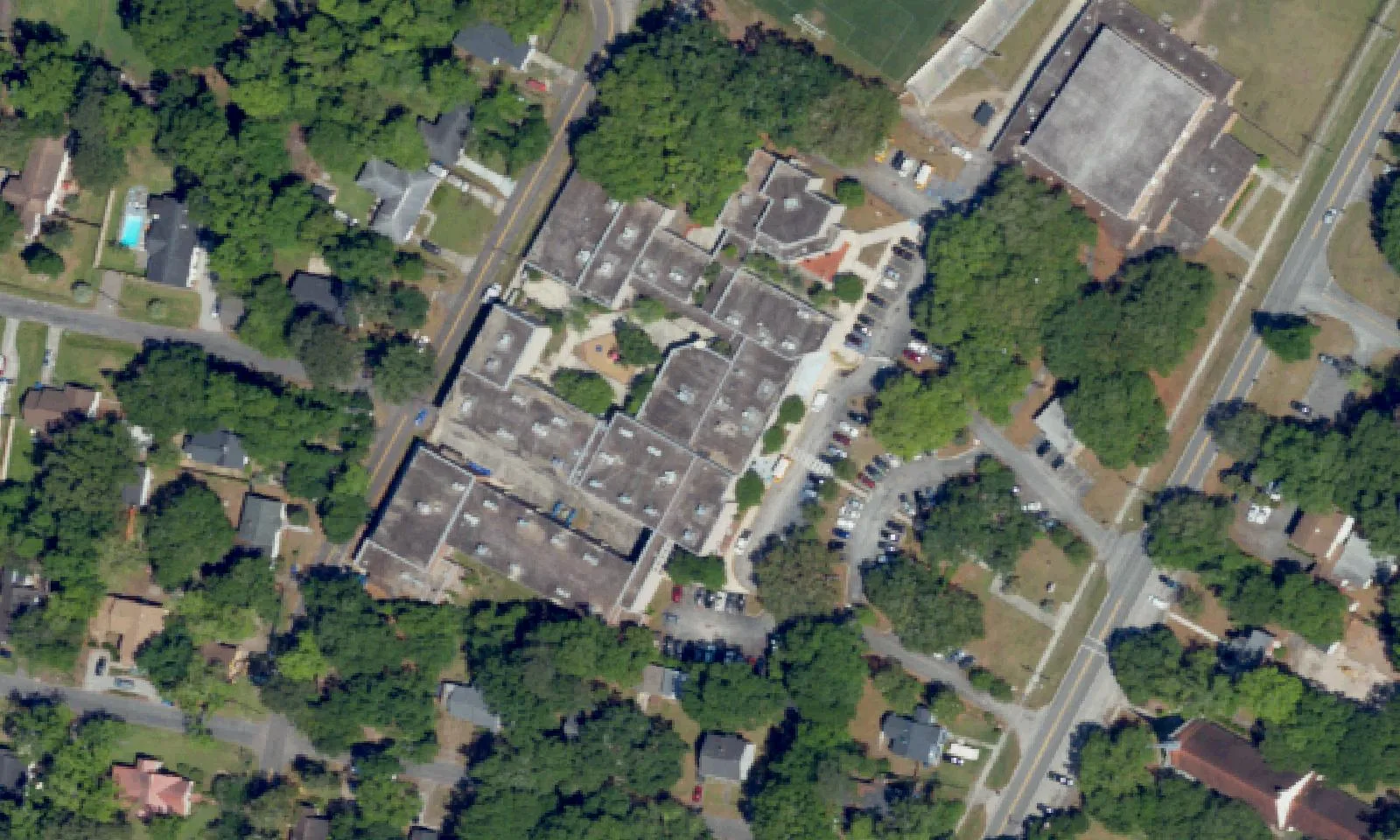 The Pattison's Academy campus at 721 Wappoo Road in West Ashley, seen from the air