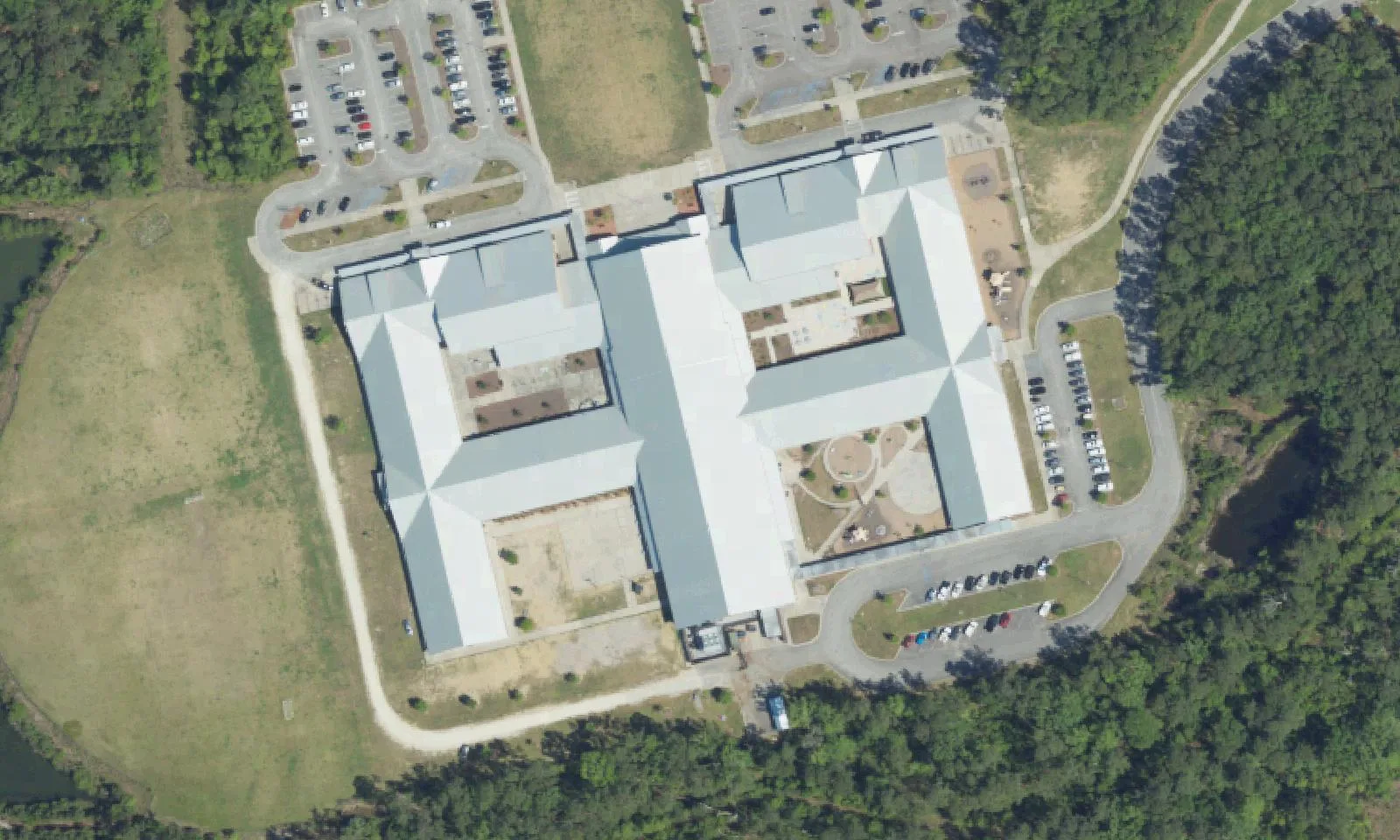 The Philip Simmons Elementary and Middle School campus on Seven Sticks Drive in Cainhoy, seen from the air
