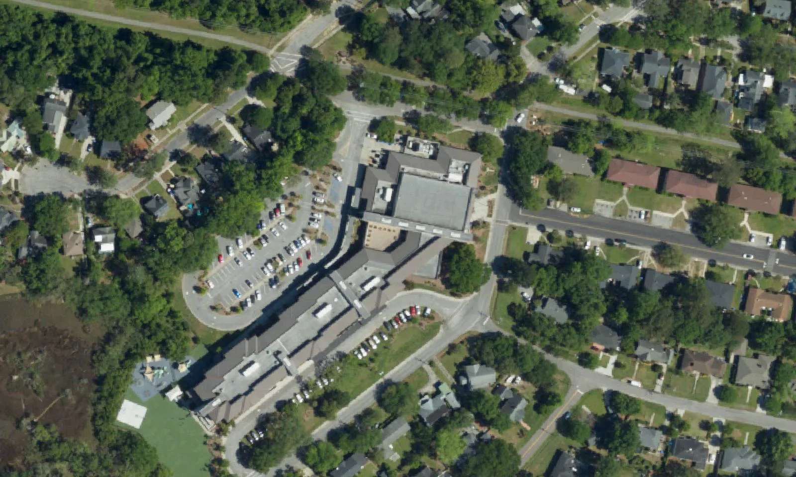 St. Andrew's School of Math and Science's campus on Chadwick Drive in West Ashley, seen from the air