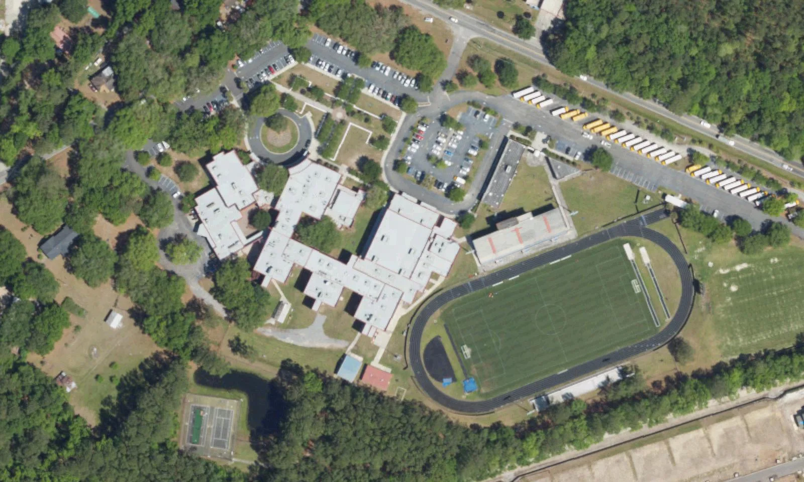 St. John's High School's campus on Main Road on Johns Island, seen from the air