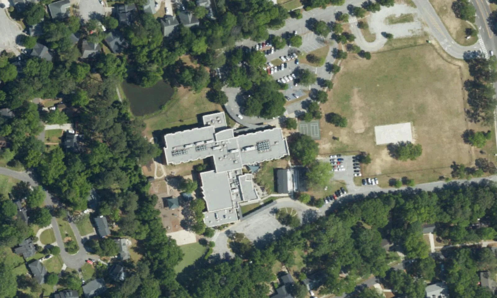 Stiles Point Elementary School's campus on Mikell Drive on James Island, seen from the air