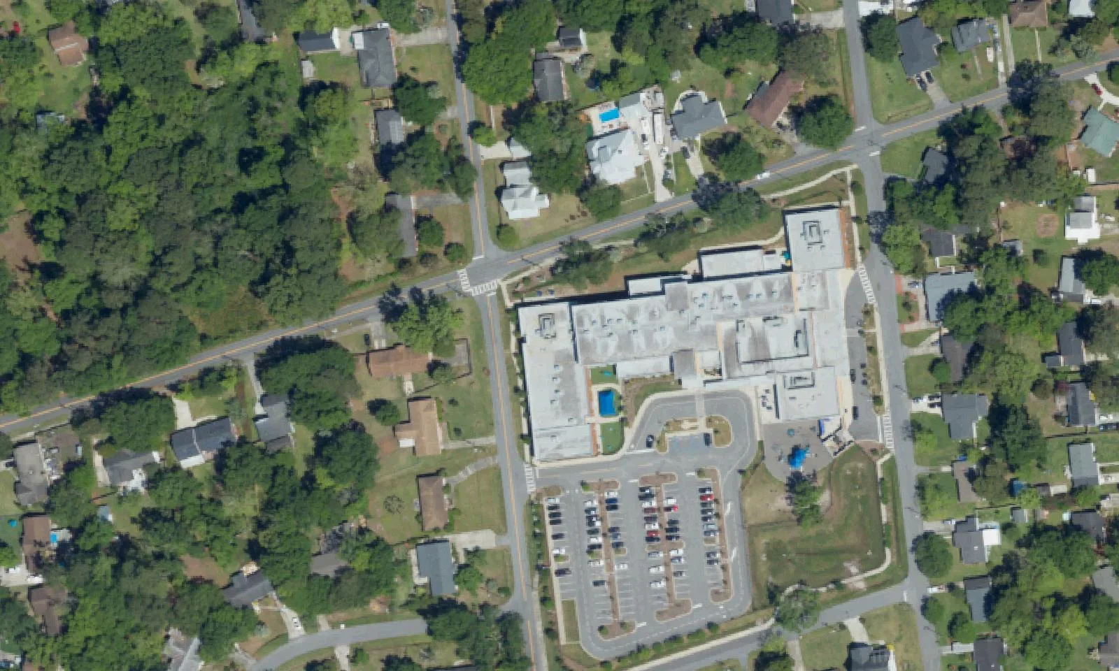 Stono Park Elementary School's campus on Huntley Drive in West Ashley, seen from the air