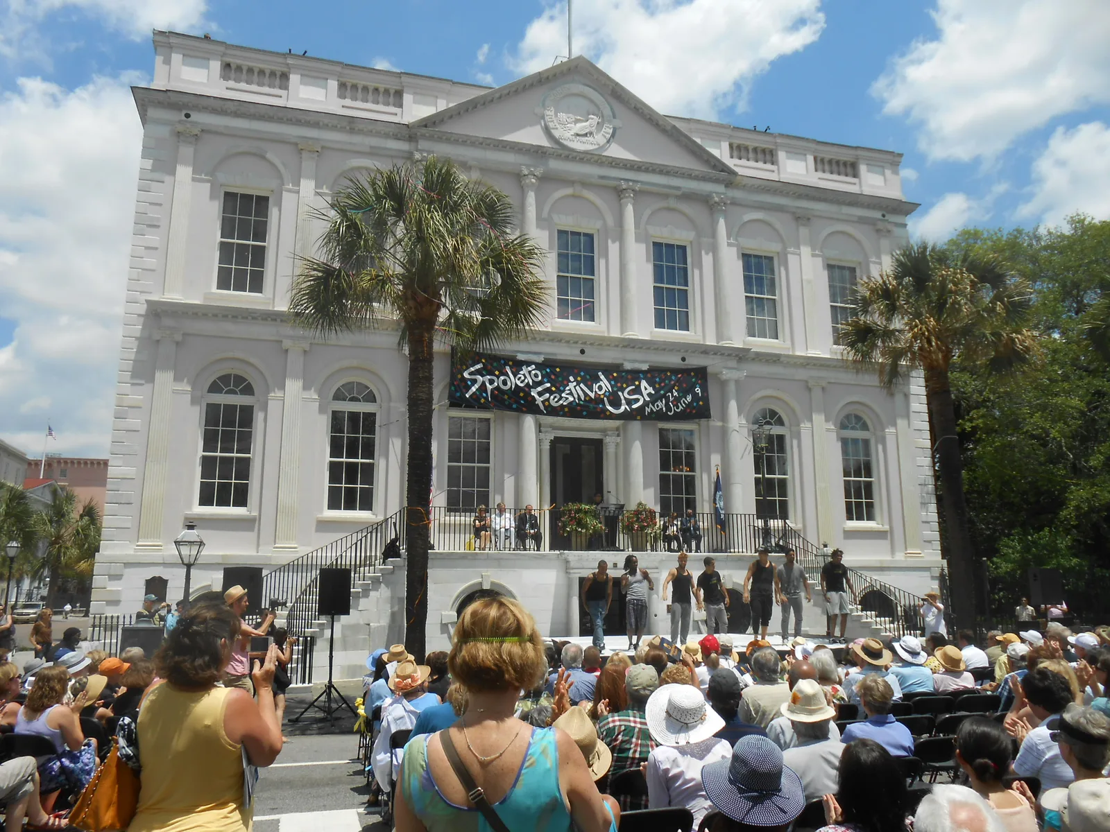 The crowd at the Spoleto Festival USA opening ceremony outside City Hall on Broad Street in Charleston.