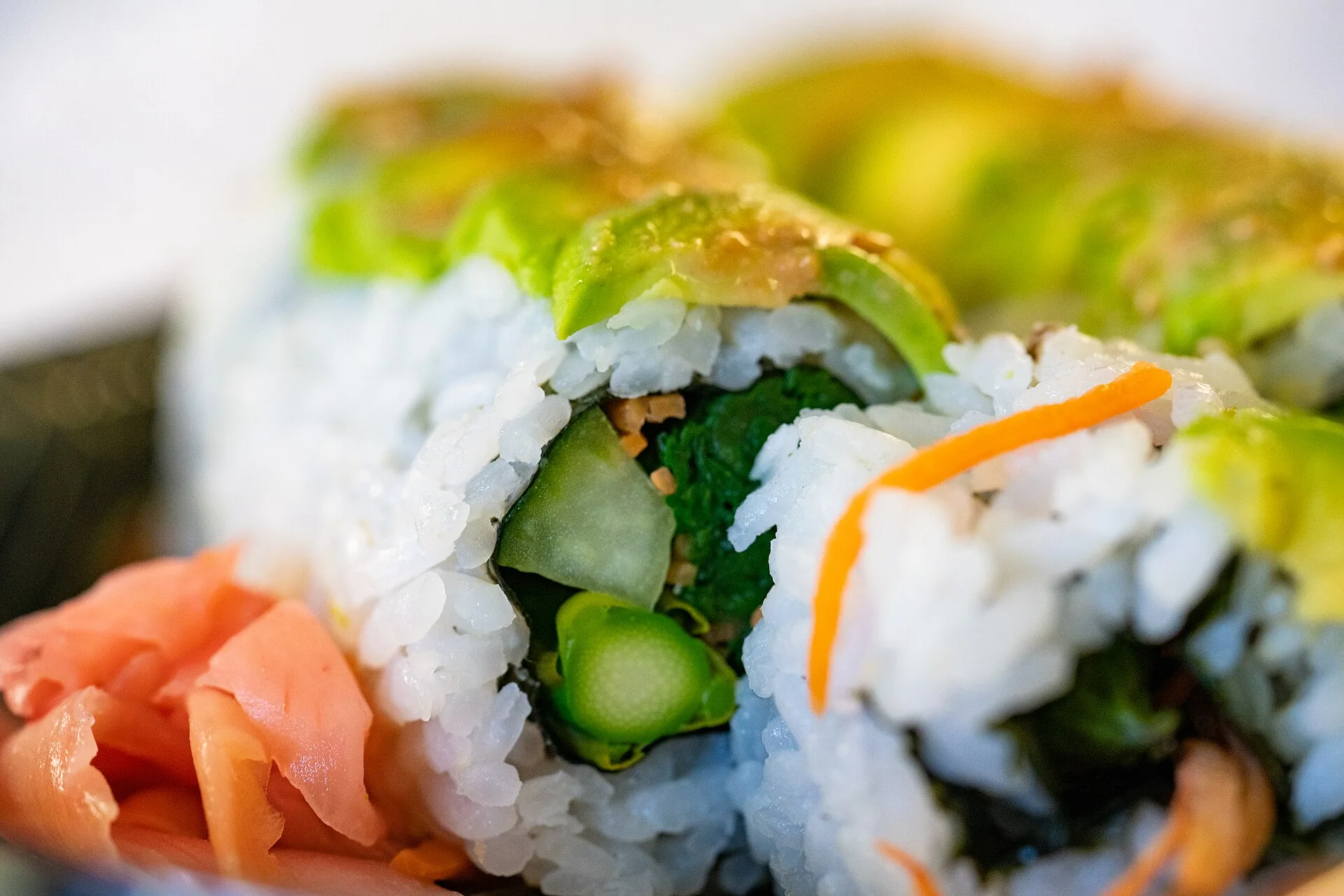 Vegetable sushi rolls with avocado, a stock photograph not taken at a Charleston restaurant.