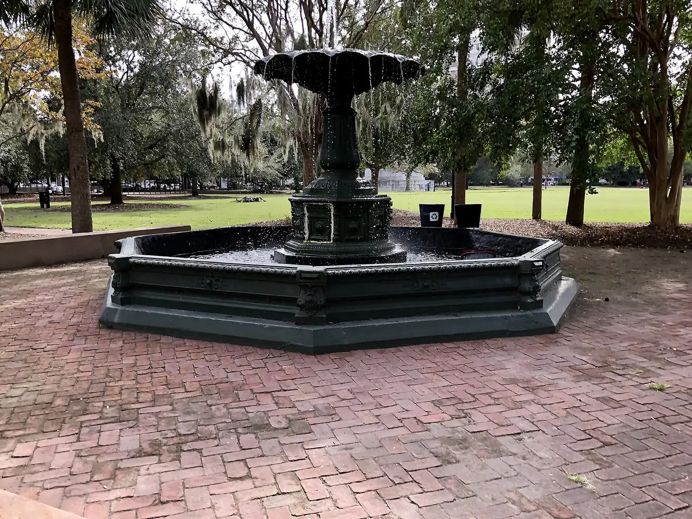 The cast-iron fountain in Marion Square, where the Turkey Day Run and Gobble Wobble starts and finishes on Thanksgiving morning.